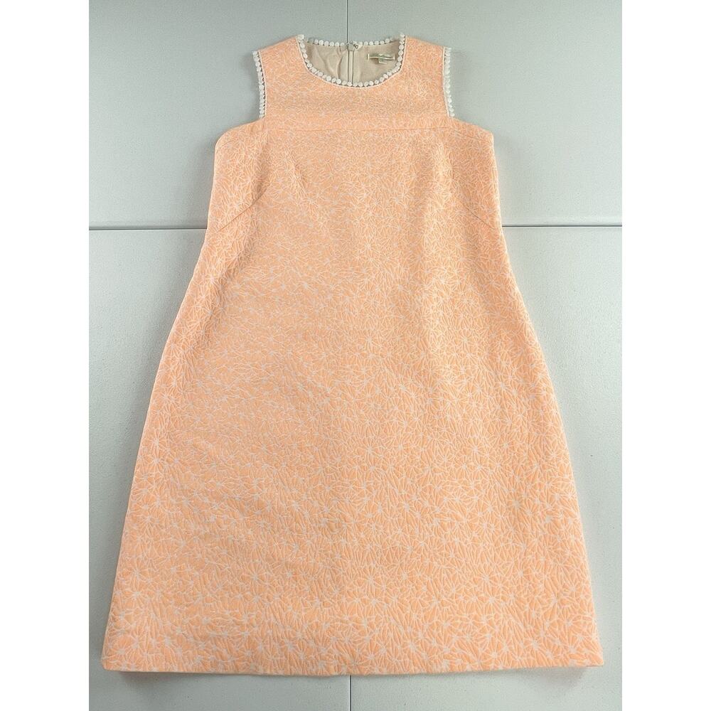 Shoshanna Womens Peach Textured Sleeveless Dress Pom Pom Trim Sz 2 London Samara